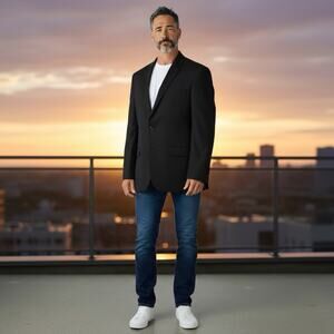 Chaps Ralph Lauren Black Wool Blazer Sport Coat Jacket Mens 58R 2 Button Front